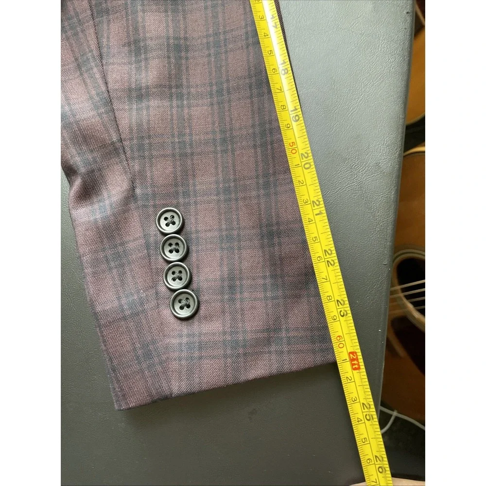 Bonobos Slim Fit 36R Plum Black Plaid Wool Blend Blazer Pockets sown!
